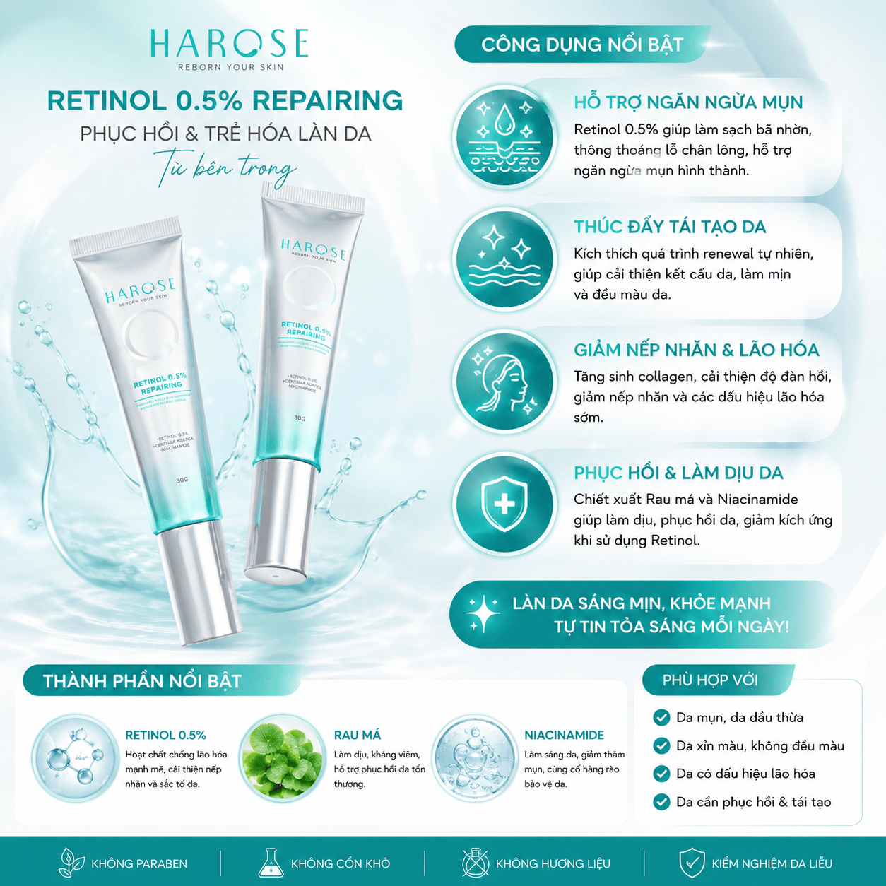 Alternative view of RETINOL 0.5% REPAIRING KEM DƯỠNG TRẮNG DA, MỜ NÁM