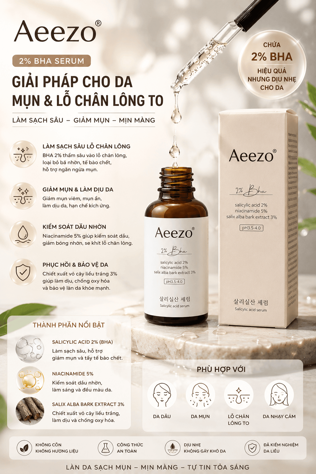 Alternative view of Serum Aeezo Acne Care BHA 2% 30ml – Hỗ Trợ Giảm Mụn, Tẩy Tế Bào Chết Dịu Nhẹ, Kiểm Soát Bã Nhờn