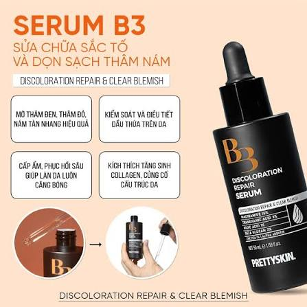 Tinh chất dưỡng trắng, mờ thâm nám PrettySkin B3 Discoloration Repair Serum bản mini size 15ml. - Ảnh 2