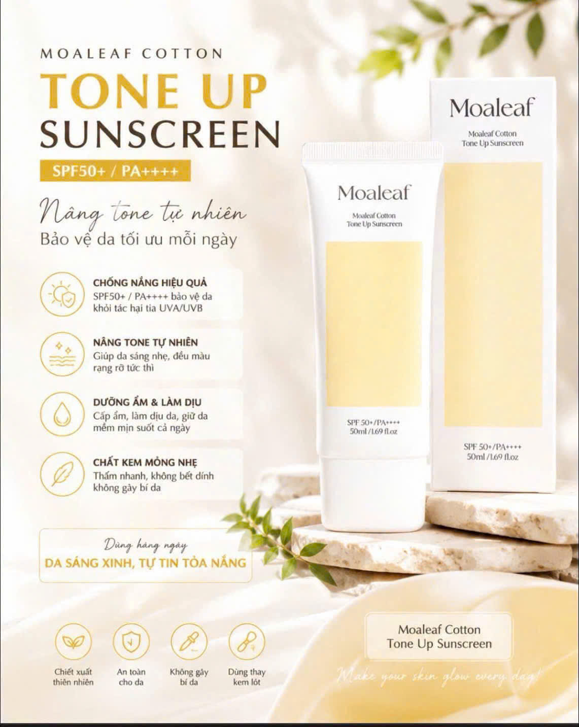 Alternative view of Kem chống nắng nâng tông MOALEAF COTTON TONE UP SUNSCREEN