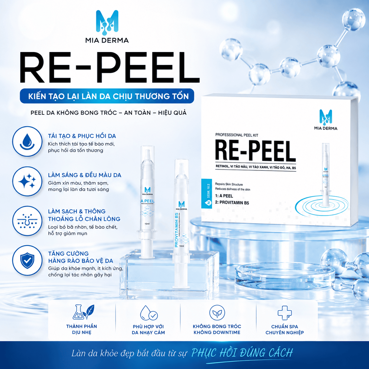 Bộ Sản Phẩm Peel Da Chuyên Nghiệp Mia Derma Professional Peel Kit Re-Peel
