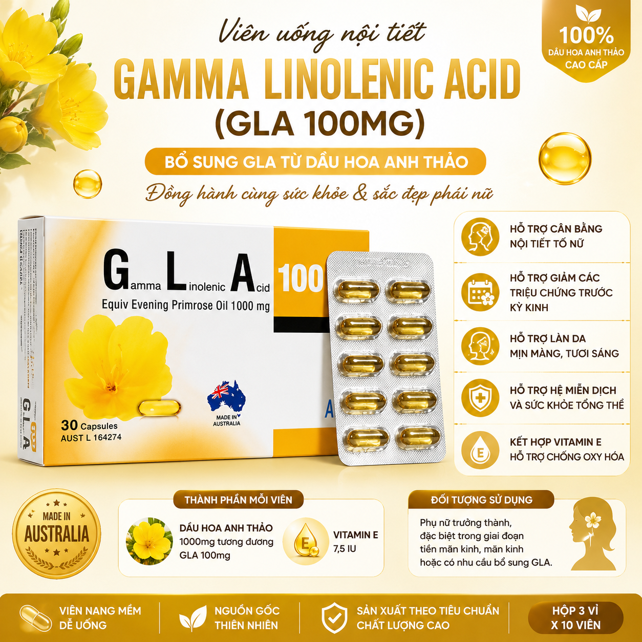 Alternative view of Viên uống nội tiết Gamma Linolenic Acid (GLA 100mg)